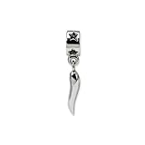 Italian Horn Dangle Charm in Sterling Silver for Pandora, Kera and other 3mm Bracelets