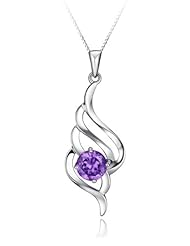 925 Sterling Silver Swirl Purple Cz Pendant with 18 Inches Solid Box Chain