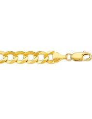 14K Yellow Gold 10.0mm wide Diamond Cut Comfort Curb Chain with Lobster Clasp
