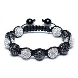 SHAMBALLA CRYSTAL DISCO BALL FRIENDSHIP BEAD BRACELETS 10mm[Black & white with black string]