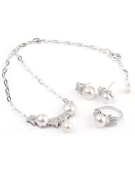 O-stone Under the Moon Freshwater Cultured Pearl Jewelry Set Silver Earrings 10mm Necklace 480mm