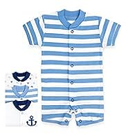 3 Pack Pure Cotton Anchor & Striped All-in-Ones