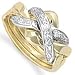 Jewelco London 9 carat Yellow Gold 12pts Fine Diamond, pavé-set Four Piece Puzzle Ring