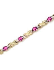 10K Yellow Gold Oval Pink Topaz and Diamond Bracelet