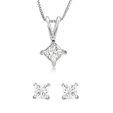 14k White Gold Princess-cut Solitaire Diamond Stud Earrings & Pendant Box set (1/2 cttw, IJ, I1-I2)