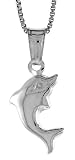 Sterling Silver Small Dolphin Pendant, Made in Italy. 5/8 in. (16mm) Tall