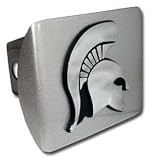 Michigan State University Spartans NCAA College Sports Chrome Emblem & Brushed Silver Finish with Spartan Head Emblem Metal Auto Car Truck Trailer Hitch Cover Fits 2 Inch Receiver