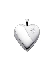 Sterling Silver Engraved Diamond-Accent Heart Locket Pendant (0.8" or 20mm Height, 1/10 ctw., HI, I1-I2)