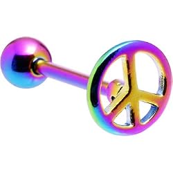 Rainbow Peace Sign Anodized Titanium Barbell
