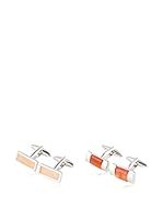 SILVIO SILVANI Dos Pares Gemelos Clásicos Con Piedra Naranja Oscuro Y Naranja Claro Plateado / Naranja