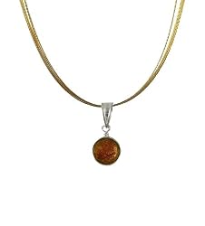 Necklace / Pendant - XP-53 - Genuine Handmade Dichroic Glass Pendant Hung on a 16" Stainless Steel Gold Colored Multi-Strand Cord + 2" Extension Chain ~ .925 Sterling Silver
