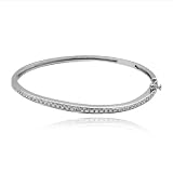 SS Platinum Plated Genuine Diamond Accent 7" Bangle Bracelet