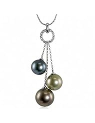 14k white gold 8-11mm multi color Tahitian cultured pearl & diamond (.16ctw) pendant, 18"
