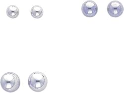 14K White Gold Set of 3 Pairs Ball Stud Earrings New