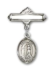 Sterling Silver Baby Badge with St. Zoe of Rome Charm and Polished Badge Pin