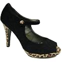Black Furry Leopard Platform Peep-Toe Shoes