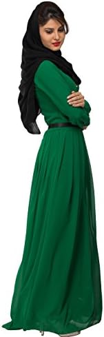 Bayside Bottle Green Arabian Style Georgette Full Sleeve Long Pleated Jalabiya