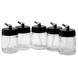 SprayMaster Airbrush Glass Bottles 22cc with connector for Dual Action Airbrush and Badger models 150,155 and 200, set of 5 pcs - ABK1005
