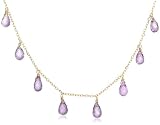 14k Yellow Gold, February Birthstone, Amethyst Briolette Station Necklace, 16