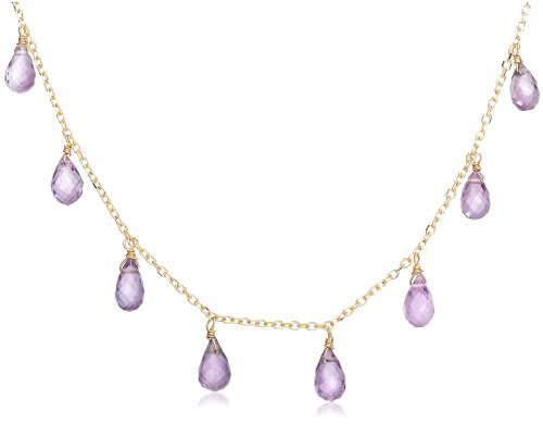 14k Yellow Gold, February Birthstone, Amethyst Briolette Station Necklace, 16
