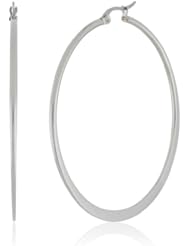 Stainless Steel 50mm Flat Accent, Top Click Closure Hoop Earrings