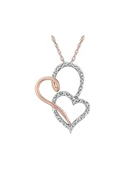 Diamond Double Heart Pendant Necklace in 10K White and Pink Gold with Chain