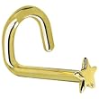 Solid 14KT Yellow Gold Star Left Nostril Screw - 18 Gauge