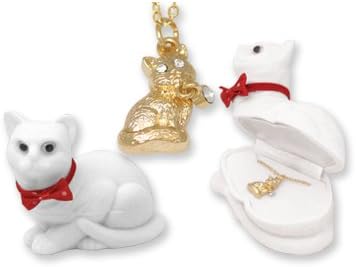 Childrens Girls Cat Necklace in Adorable White Kitty Kat Box, 18kt Gold Finish. Girl's Kitty Cat Necklace.