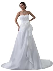 Strapless Pleated Ruched Taffeta Sweetheart Spring Fall Wedding Dress  with a Court Train 