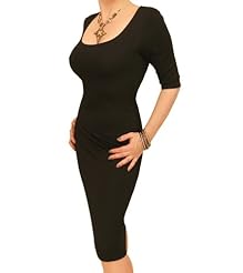 Scoop Neck Shift Elbow Length Sleeves Stretchy Elastane/Polyester  Dress