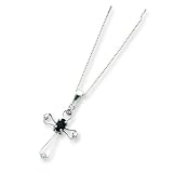 Sterling Silver Sapphire Cross Necklace with 18 inch Sterling Silver Chain