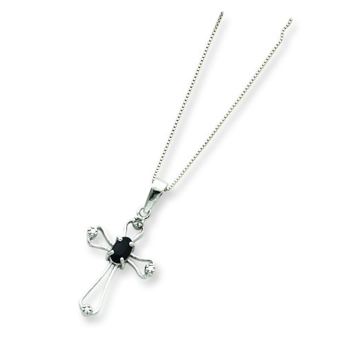 Sterling Silver Sapphire Cross Necklace with 18 inch Sterling Silver Chain