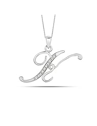 Sterling Silver Rhodium Plated Script Initial Letter K With Diamonds On 18 Inch Chain ( 0.05 Tcw)