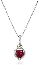 Love Knot Sterling Silver and 14k Yellow Gold Diamond and Heart-Shaped Created Ruby Pendant Necklace, 18"