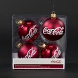 75MM PLASTIC BALLS W/PRINTED COCA COLA & METAL CAPS 4PC. - Christmas Ornament