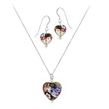 Sterling Silver Murano Glass Multi Color Millefiori Flower Heart Pendant & Earrings Set