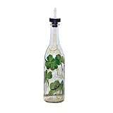 ArtisanStreet's Shamrock Design Pour Bottle. Features Emerald Green Shamrocks & Cheerful Leprechaun Hats. Hand Painted on Clear Glass & Signed By Artisan. Made To Order.