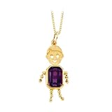 14K Yellow Gold Emerald Shaped Imitation Amethyst Boy Pendant with Chain