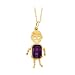 14K Yellow Gold Emerald Shaped Imitation Amethyst Boy Pendant with Chain
