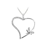 14K White Gold 1/5 ct. Diamond Heart with Butterfly Fashion Necklace -16''