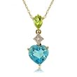 Blue Topaz, Peridot and Diamond Heart Drop Pendant in Yellow Gold