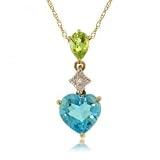 Yellow Gold Drop Heart Pendant w Topaz, Peridot & Diamonds