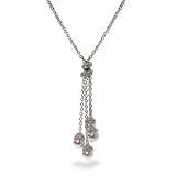 Eve's Addiction Sterling Silver Four White Pearl Dangle Necklace