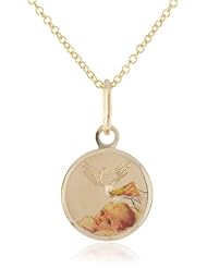 14k Yellow Gold Baptism Baby Picture Medal Necklace, 14"