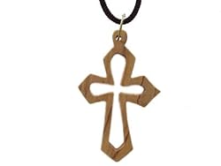 Olive Wood Cross Pendant (1.7"H)