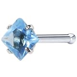 18 Gauge L Blue Diamond Cubic Zirconia Nose Bone