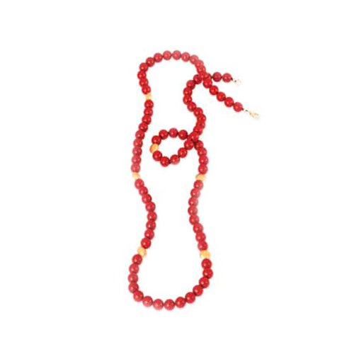 Gold and Vermeil Coin with Shell Pearl and Red Colored Mother-of-Pearl Necklace - 38