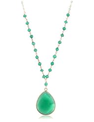 Green Agate Flat Faceted Tear Drop Pendant Necklace and Rondelles on Gold Plated Sterling Silver Chain Necklace, 18"