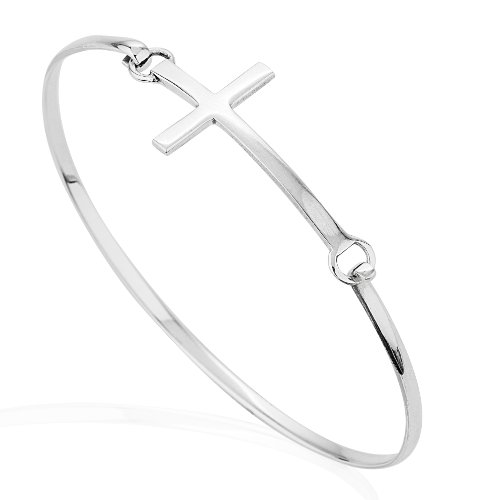 925 Sterling Silver, Rose or Gold-Plated Thin Line Cross Wrap Bangle Bracelet