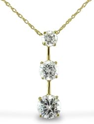 14KT Yellow Gold 1.0 CTW Three-Stone Round CZ Pendant on 18" Chain